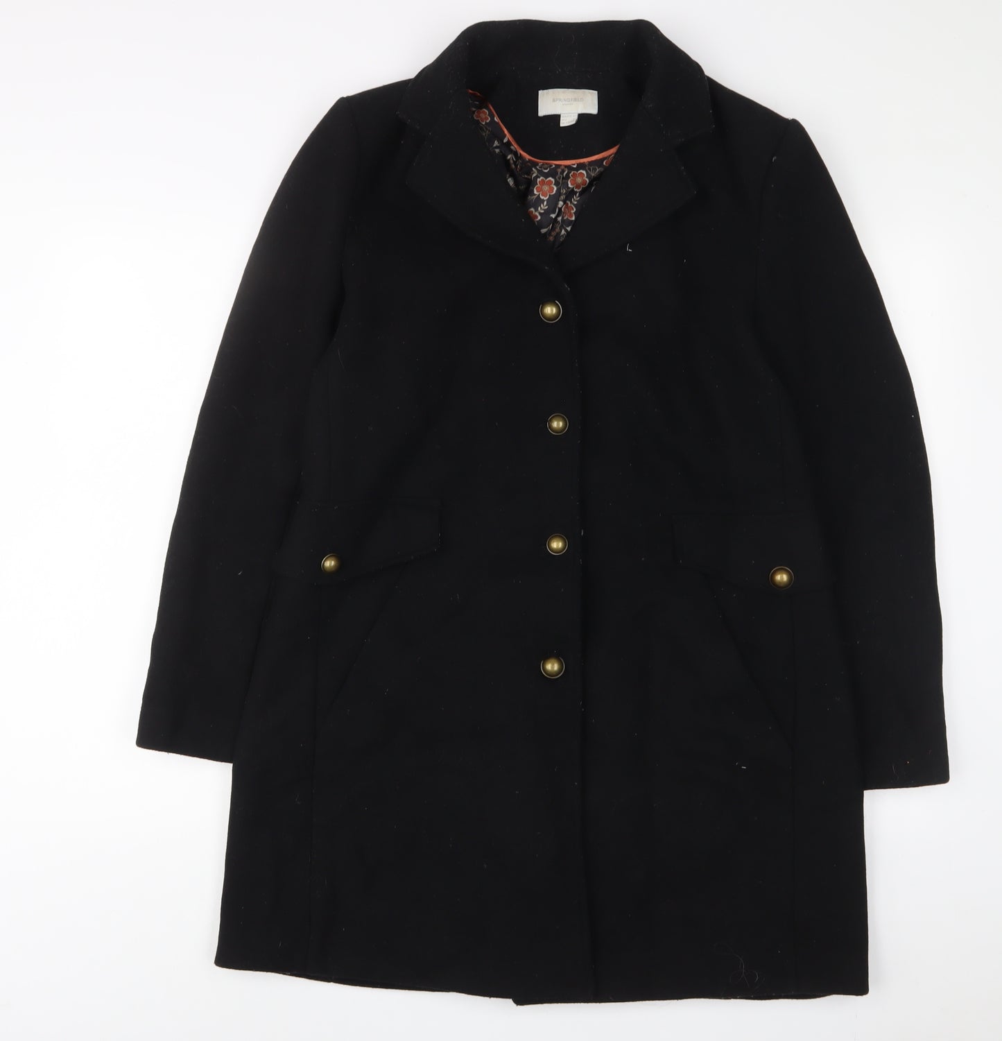 Springfield Womens Black Overcoat Coat Size 14 Button - Pockets