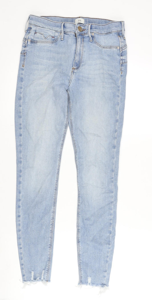 River Island Womens Blue Cotton Blend Straight Jeans Size 12 L27 in Regular - Raw Hem