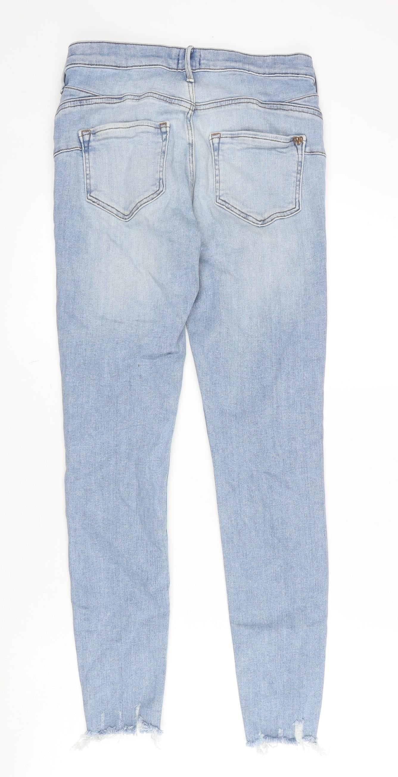 River Island Womens Blue Cotton Blend Straight Jeans Size 12 L27 in Regular - Raw Hem