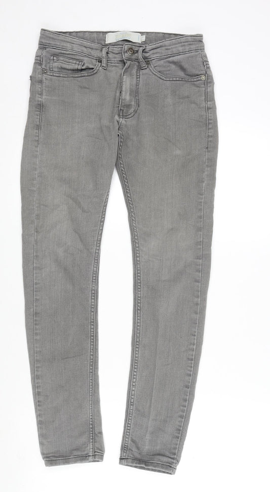 Topman Mens Grey Cotton Blend Skinny Jeans Size 28 in L30 in Regular