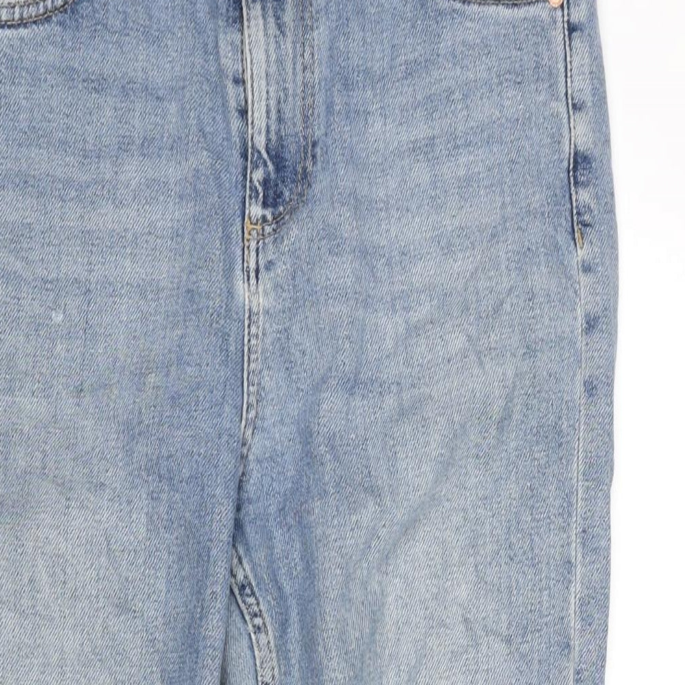 Topshop Womens Blue Cotton Blend Straight Jeans Size 30 in L28 in Regular Zip - Raw Hem