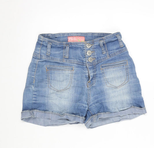 New Look Womens Blue Cotton Boyfriend Shorts Size 12 L3 in Regular Zip