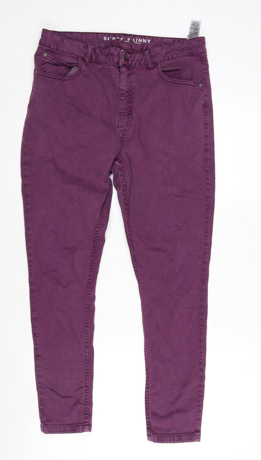 Marks and Spencer Womens Purple Cotton Blend Skinny Jeans Size 16 L28 in Regular Zip