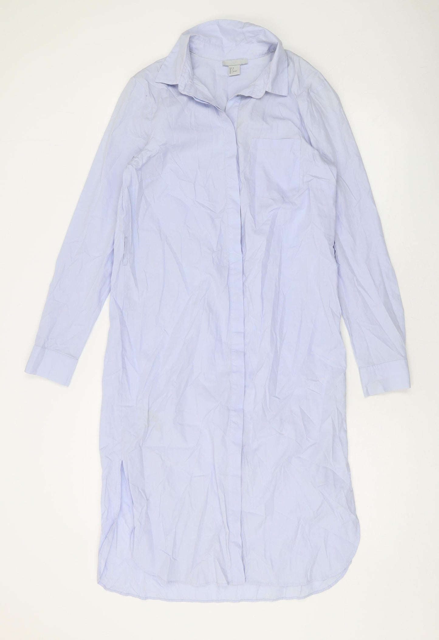 H&M Womens Blue Cotton Shirt Dress Size 8 Collared Button