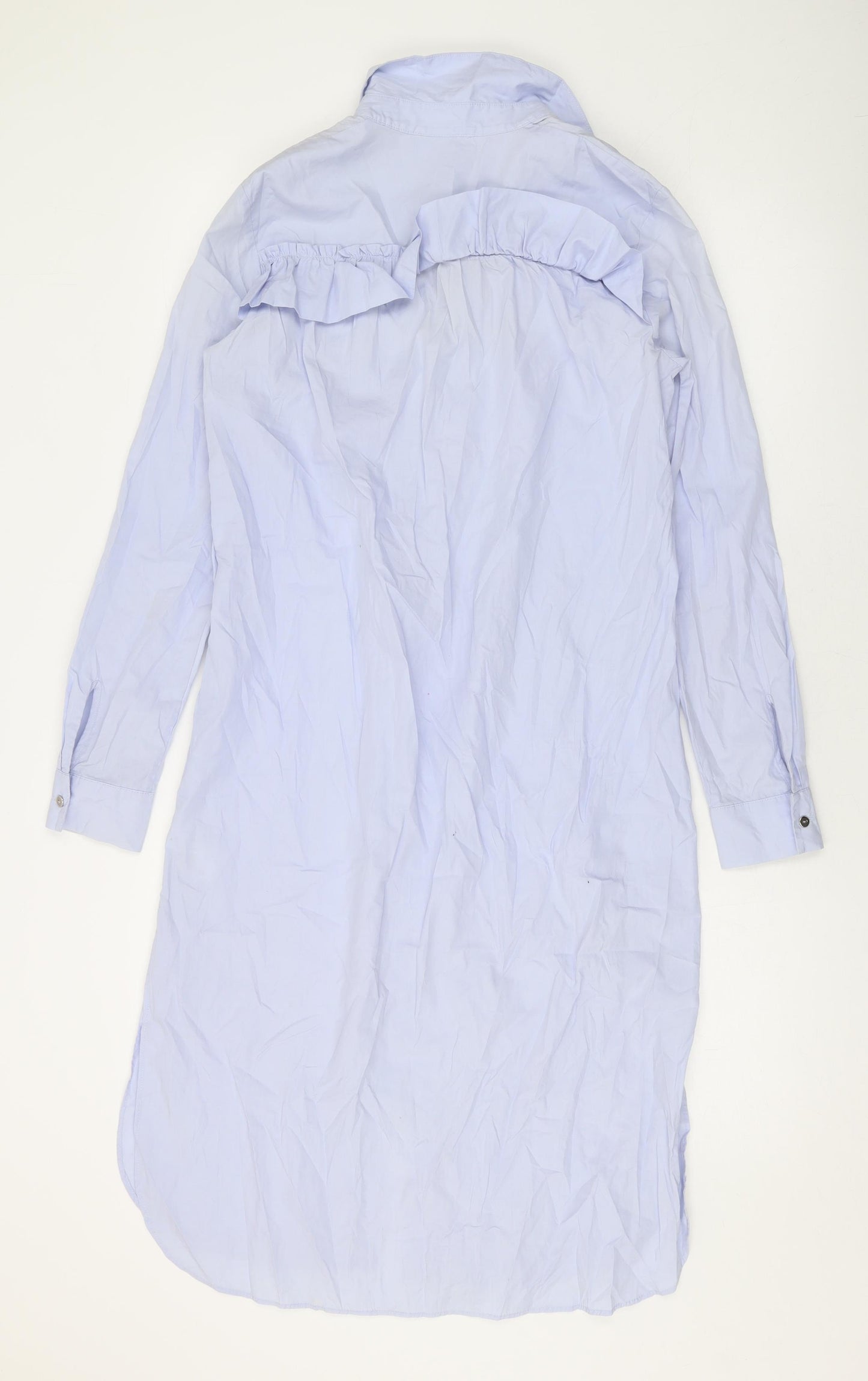 H&M Womens Blue Cotton Shirt Dress Size 8 Collared Button