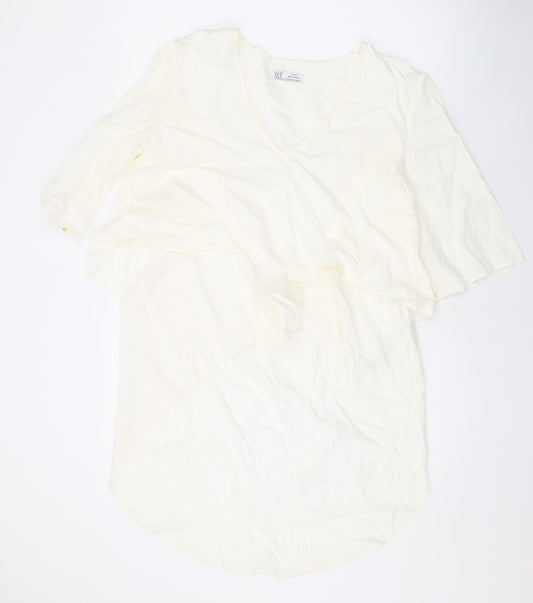 Zara Womens Ivory Lyocell Basic Blouse Size S V-Neck