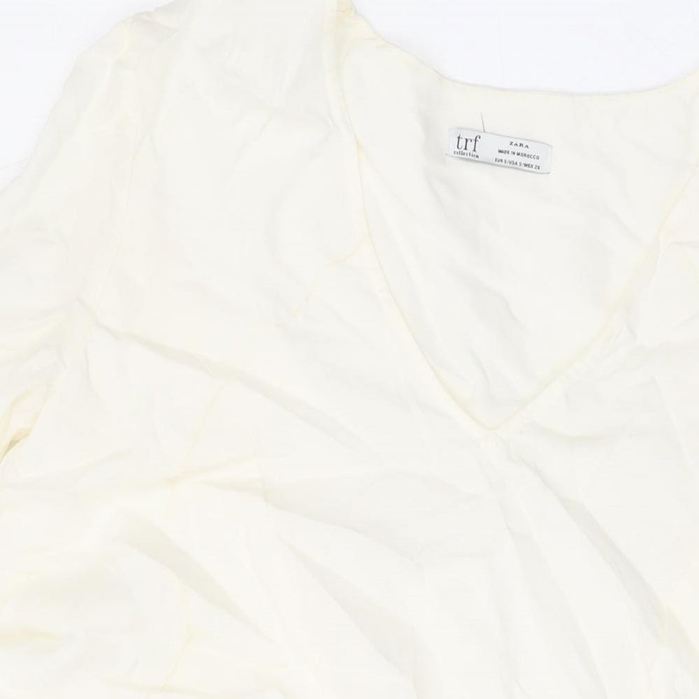 Zara Womens Ivory Lyocell Basic Blouse Size S V-Neck