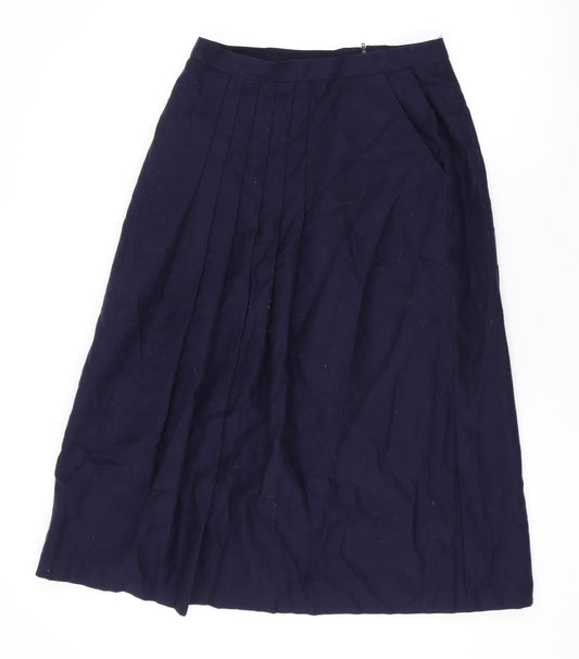 Marks and Spencer Womens Blue Wool Swing Skirt Size 14 Zip