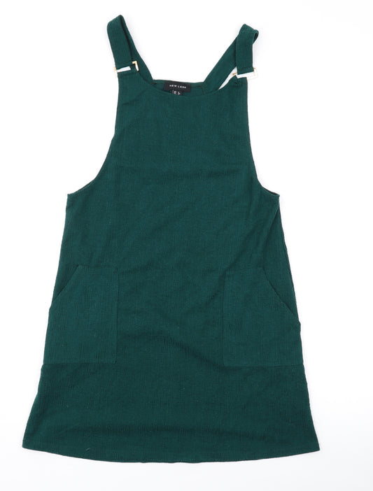 New Look Womens Green Polyester Pinafore/Dungaree Dress Size 6 Square Neck Pullover