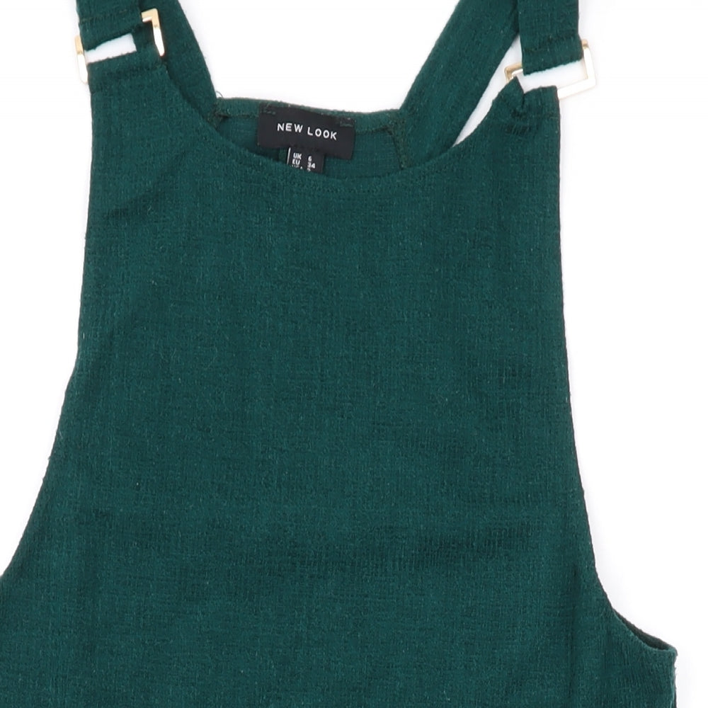 New Look Womens Green Polyester Pinafore/Dungaree Dress Size 6 Square Neck Pullover