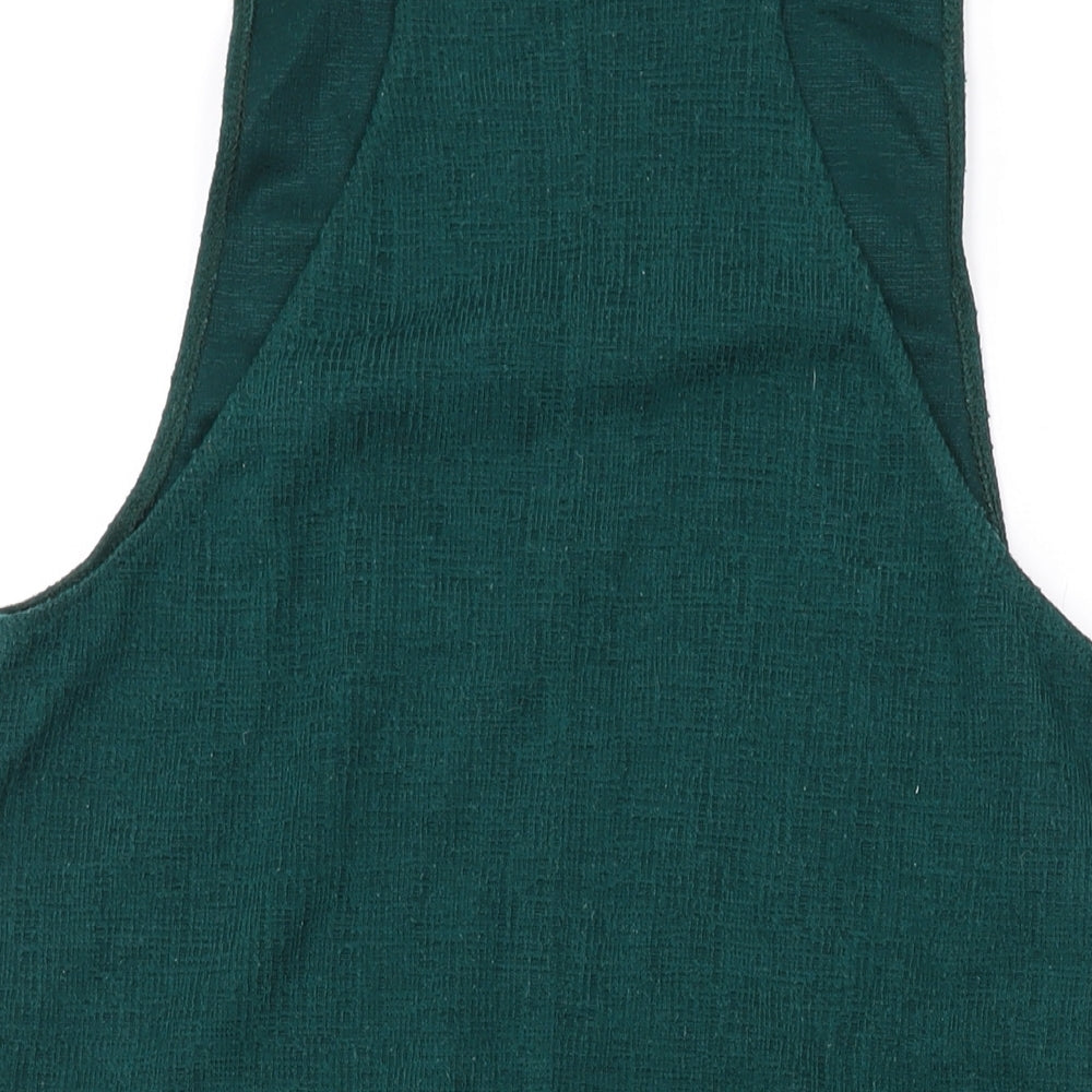 New Look Womens Green Polyester Pinafore/Dungaree Dress Size 6 Square Neck Pullover