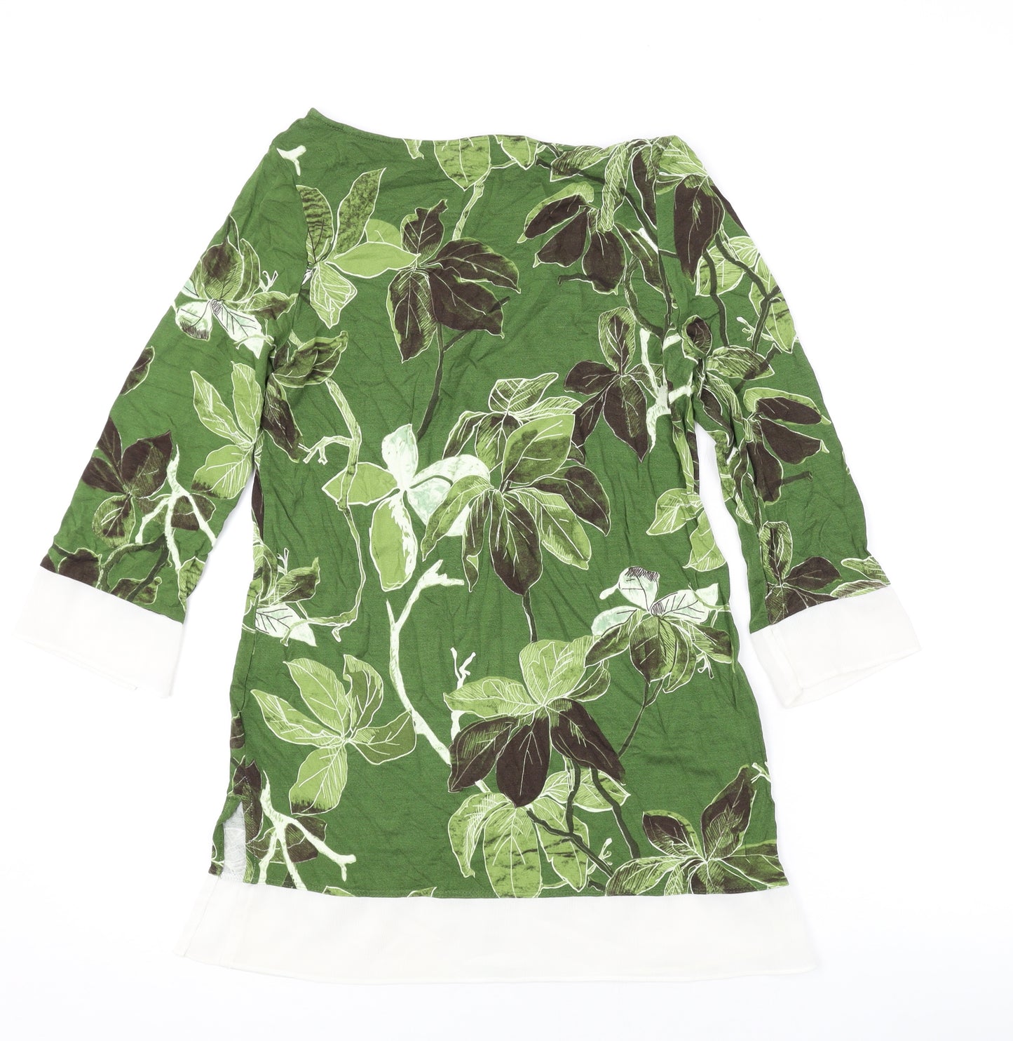 Marks and Spencer Womens Green Floral Viscose Basic Blouse Size 8 Boat Neck