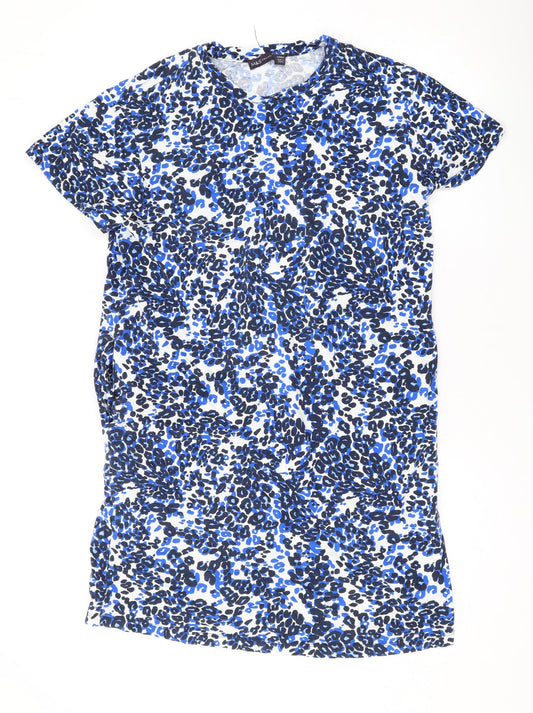 Marks and Spencer Womens Blue Animal Print Cotton T-Shirt Dress Size 12 Round Neck Pullover