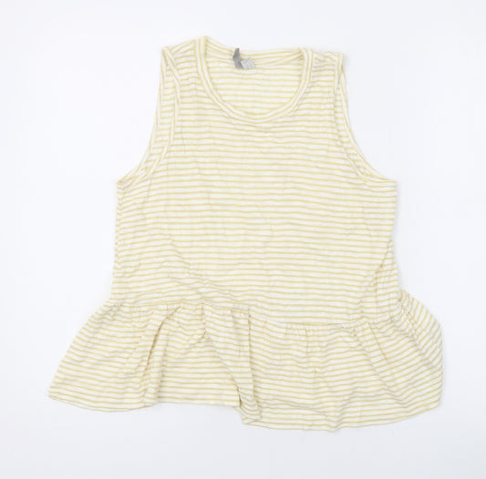 ASOS Womens Yellow Striped Cotton Basic Tank Size 8 Round Neck