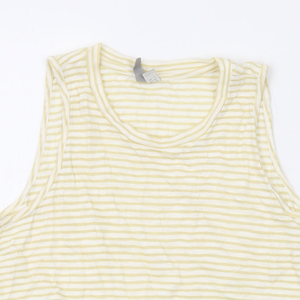 ASOS Womens Yellow Striped Cotton Basic Tank Size 8 Round Neck