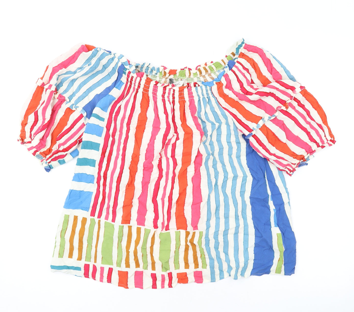 NEXT Womens Multicoloured Striped Viscose Basic Blouse Size 12 Off the Shoulder