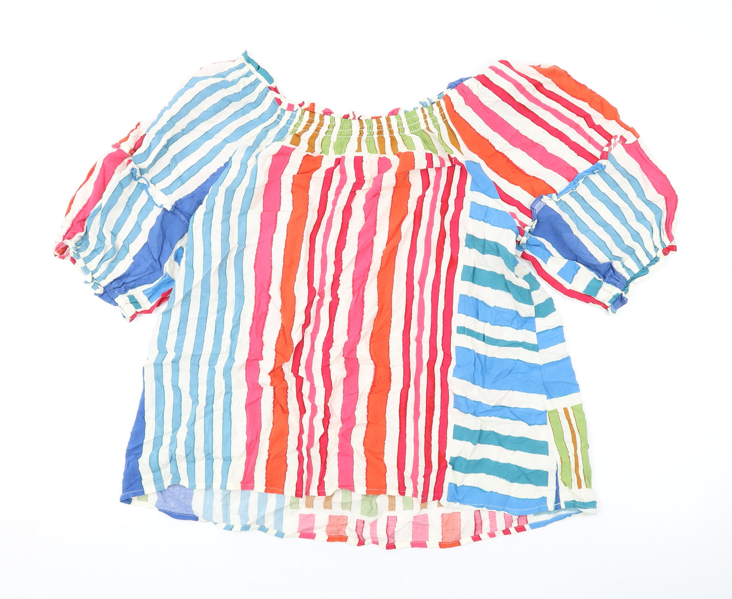 NEXT Womens Multicoloured Striped Viscose Basic Blouse Size 12 Off the Shoulder