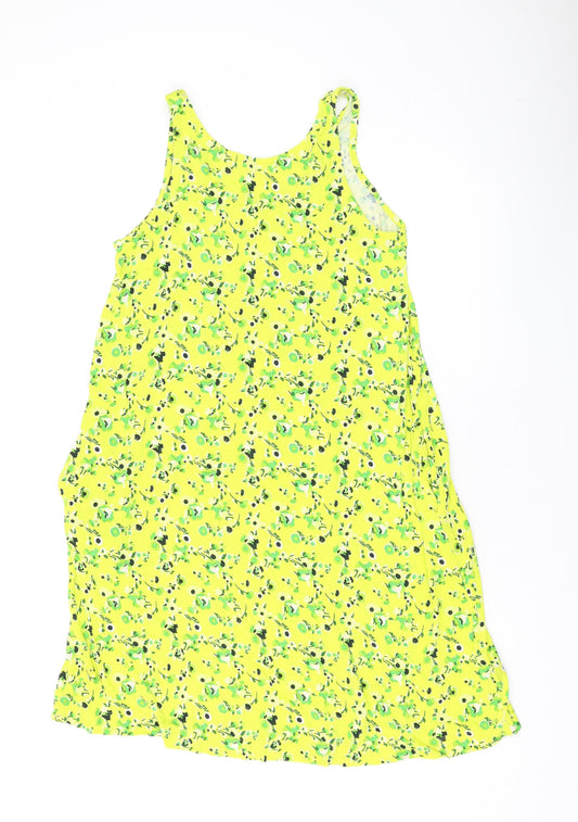 NEXT Womens Yellow Floral Viscose Tank Dress Size M Scoop Neck Pullover