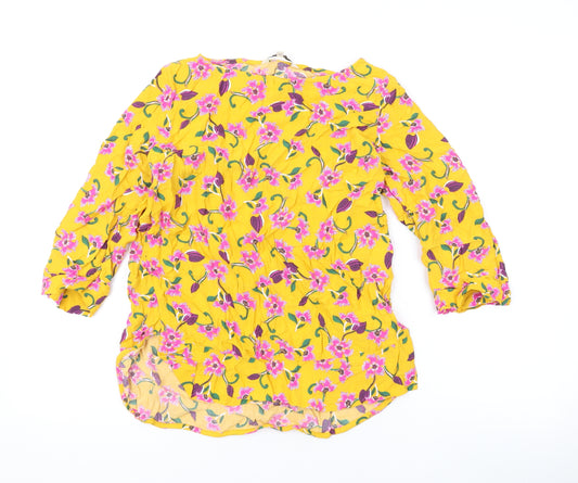 NEXT Womens Yellow Floral Viscose Basic Blouse Size 12 Boat Neck