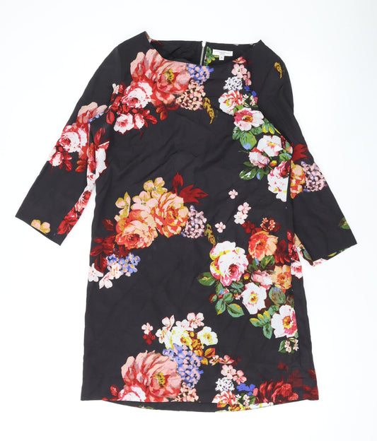 New Look Womens Black Floral Polyester A-Line Size 10 Boat Neck Zip