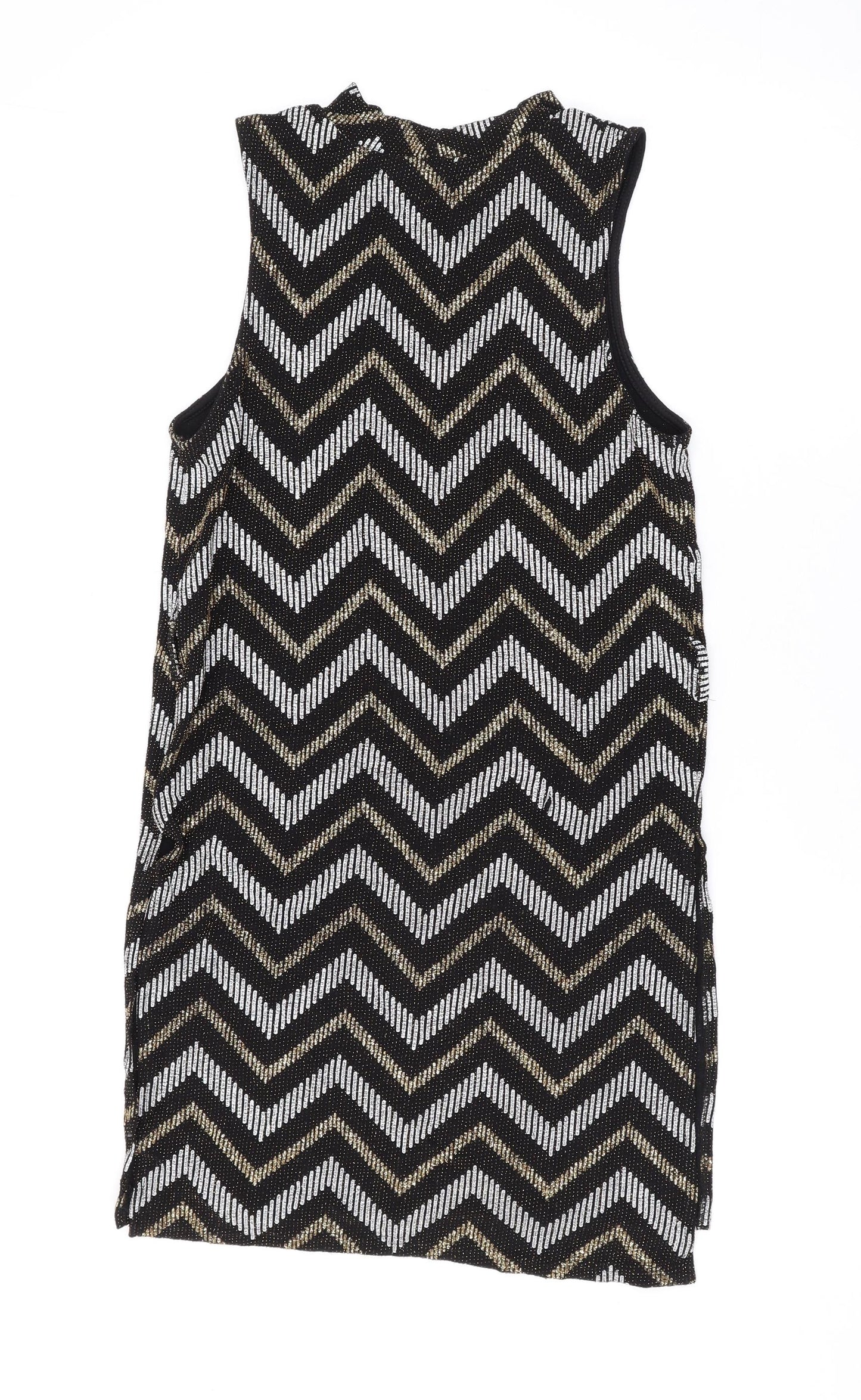 River Island Womens Multicoloured Geometric Nylon Tank Dress Size 10 Round Neck Pullover - Glitter