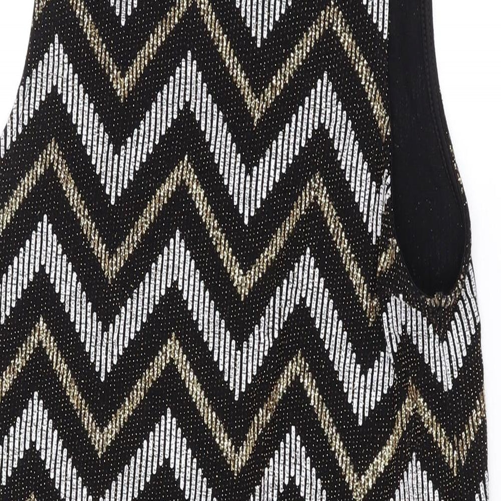 River Island Womens Multicoloured Geometric Nylon Tank Dress Size 10 Round Neck Pullover - Glitter