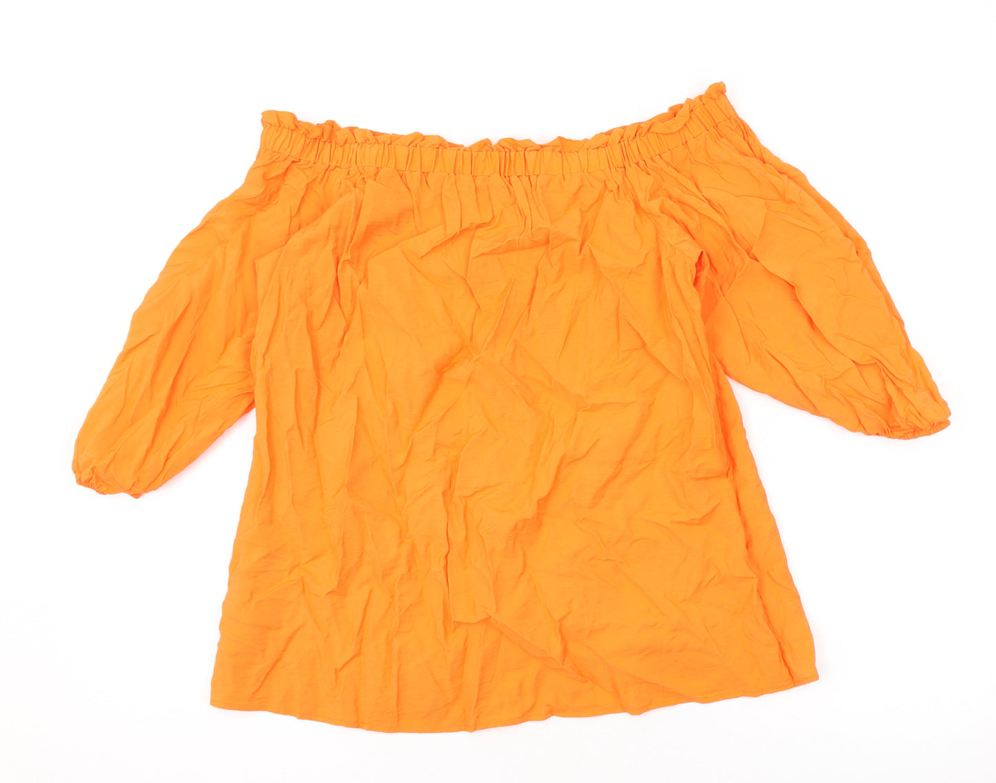 Marks and Spencer Womens Orange Viscose Basic T-Shirt Size 12 Off the Shoulder