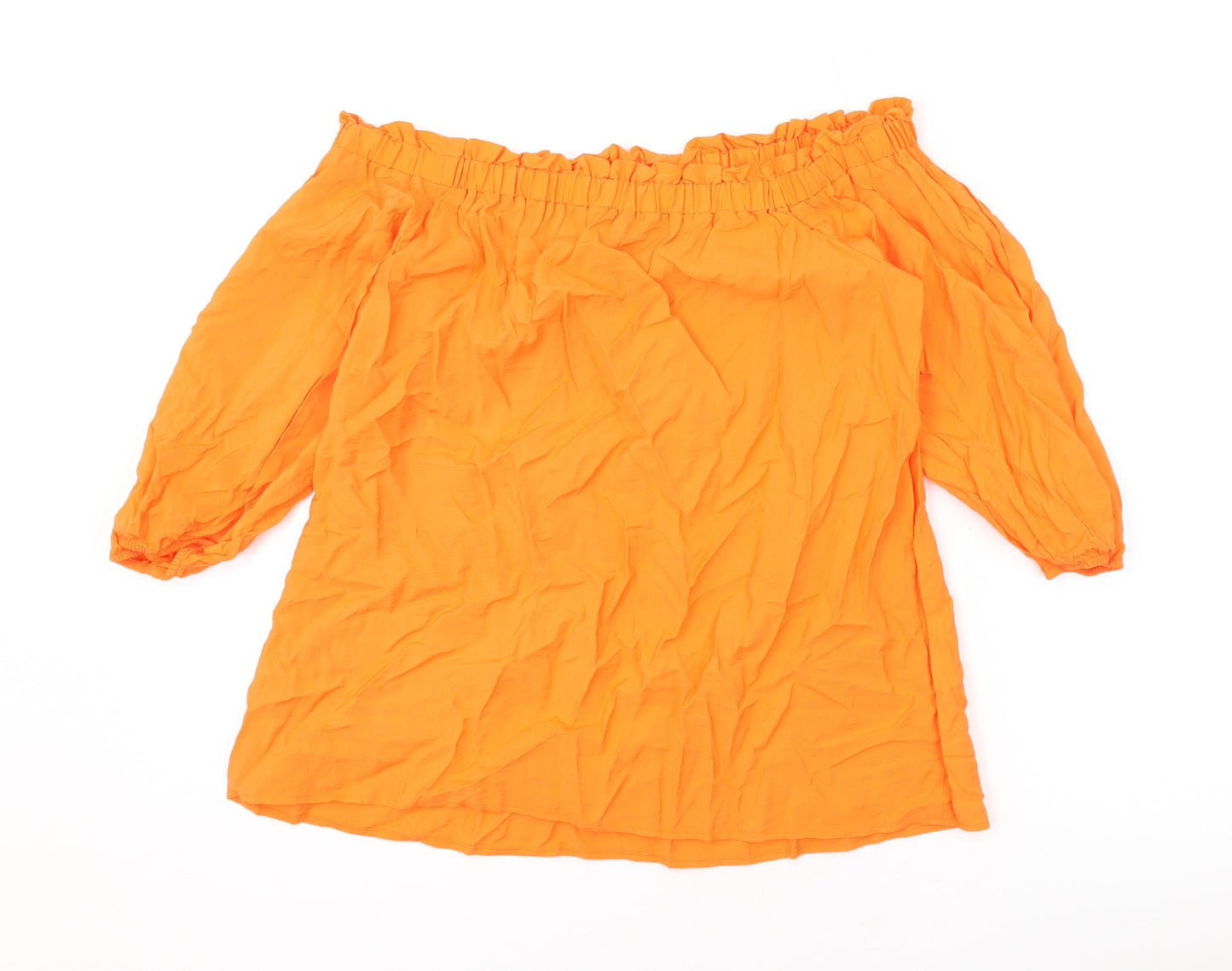 Marks and Spencer Womens Orange Viscose Basic T-Shirt Size 12 Off the Shoulder