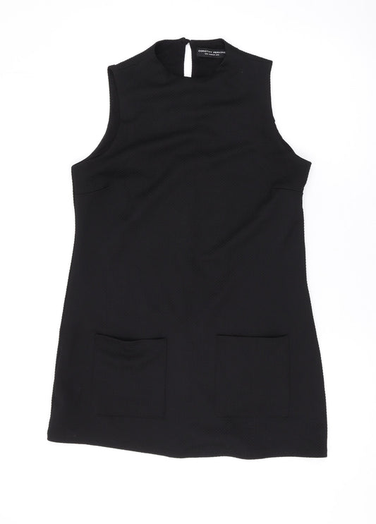 Dorothy Perkins Womens Black Viscose Tank Dress Size 12 Round Neck Button