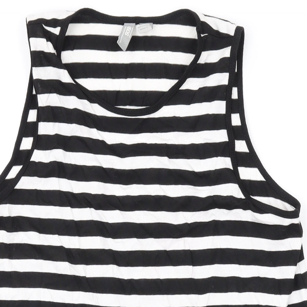 ASOS Womens Black Striped Polyester Basic Tank Size 8 Round Neck