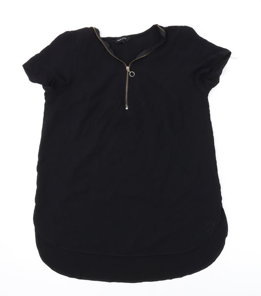 New Look Womens Black Polyester Basic T-Shirt Size 12 V-Neck