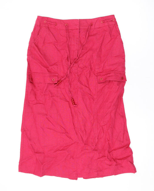 Roman Womens Pink Linen Swing Skirt Size 12 Zip