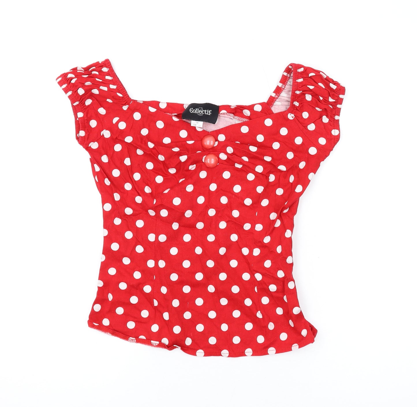 Collectif Womens Red Polka Dot Cotton Basic Blouse Size M Sweetheart