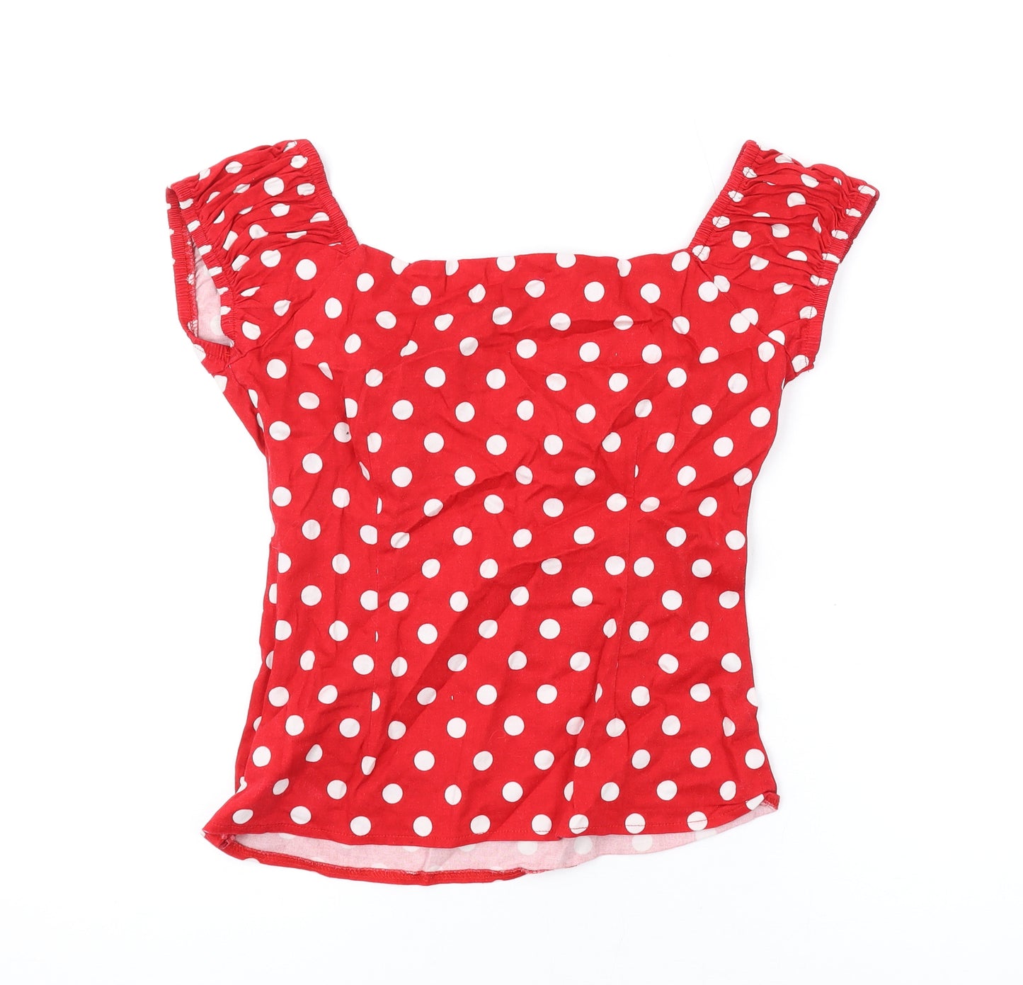 Collectif Womens Red Polka Dot Cotton Basic Blouse Size M Sweetheart