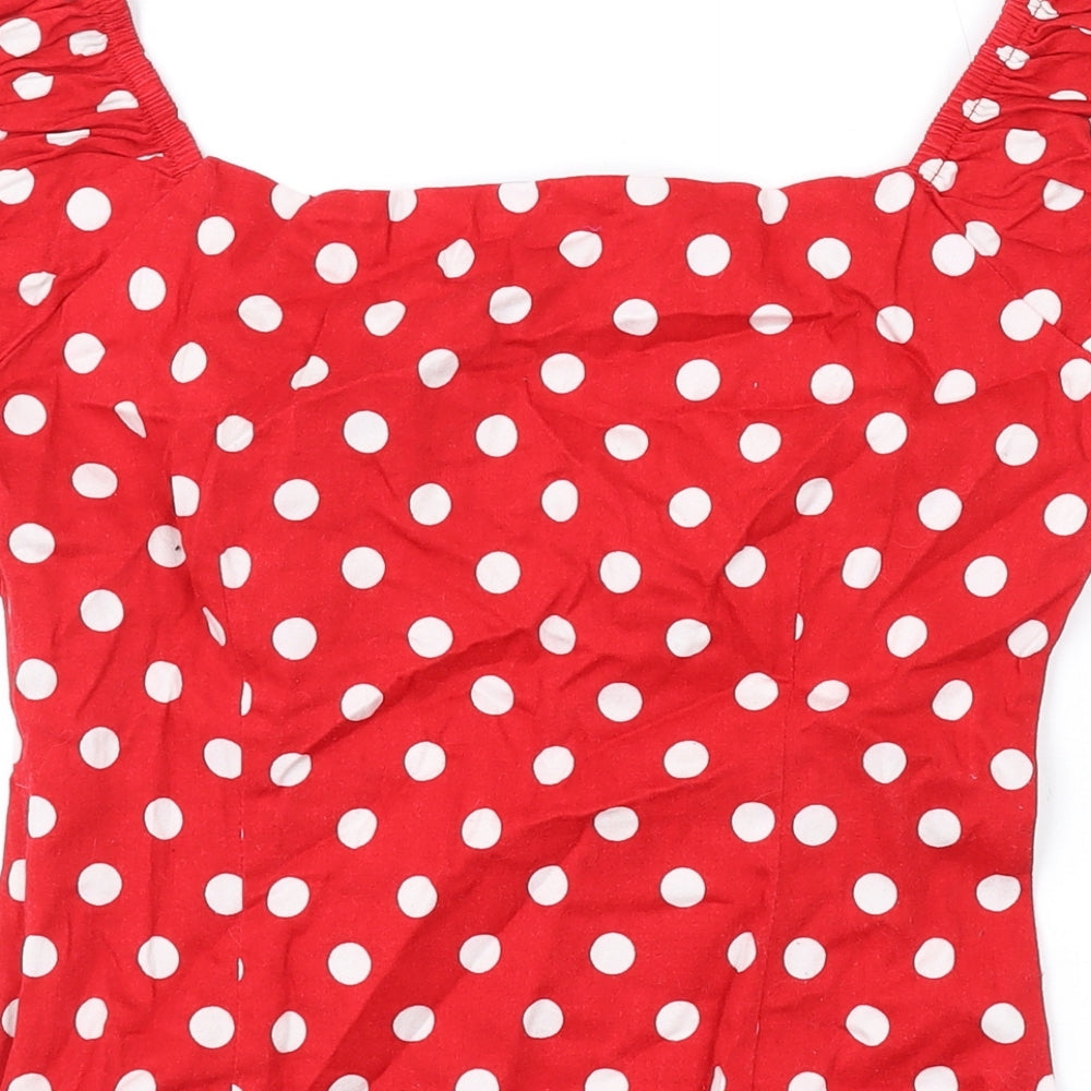 Collectif Womens Red Polka Dot Cotton Basic Blouse Size M Sweetheart