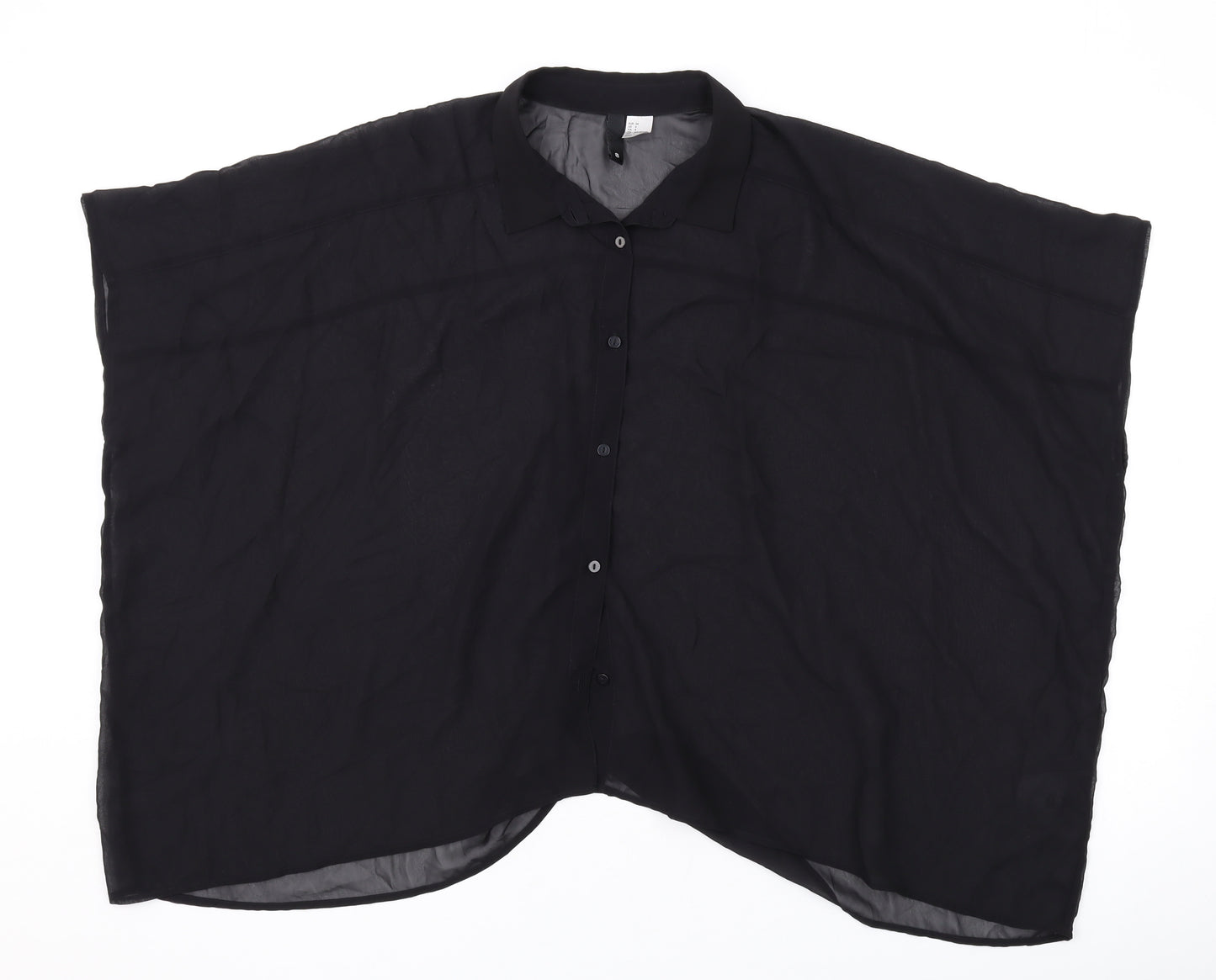 H&M Womens Black Polyester Basic Button-Up Size 8 Collared