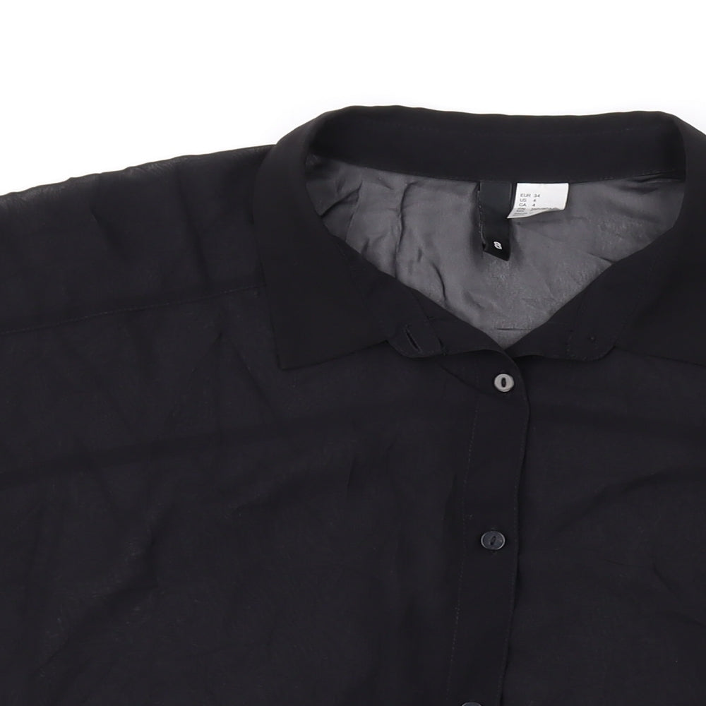 H&M Womens Black Polyester Basic Button-Up Size 8 Collared