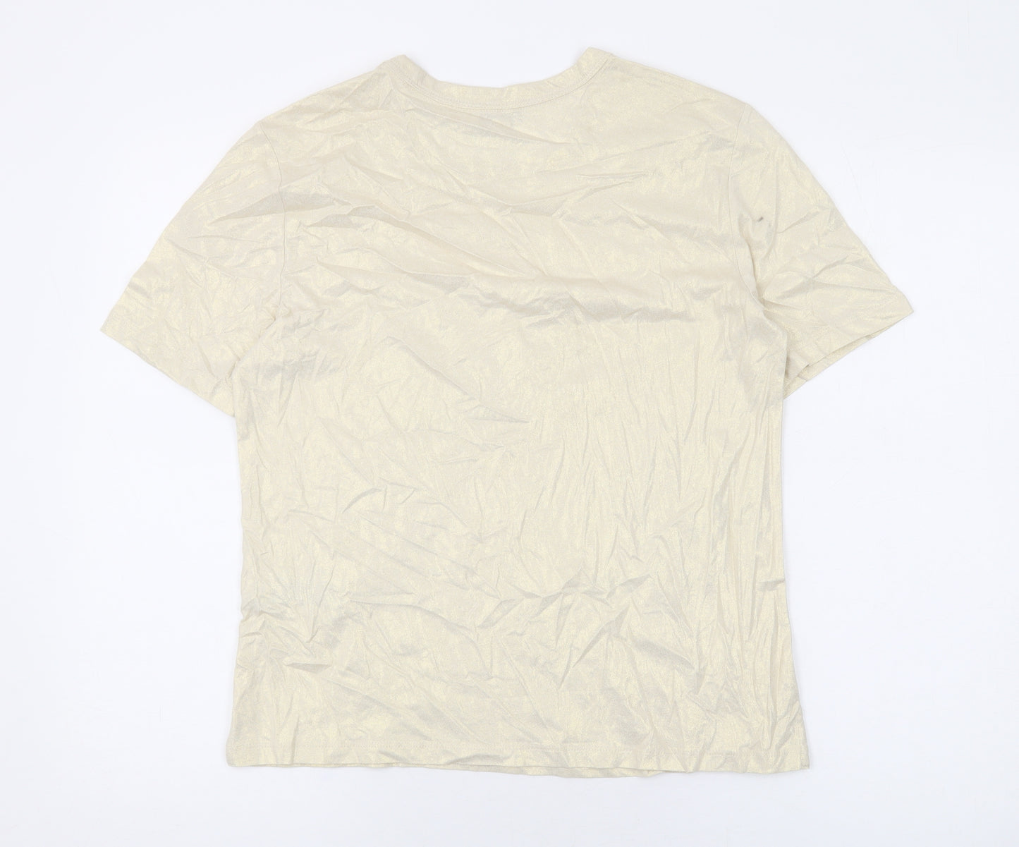 Marks and Spencer Womens Beige Cotton Basic T-Shirt Size 10 Round Neck