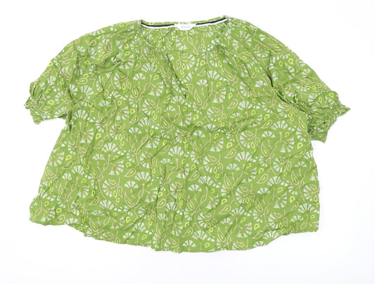 Per Una Womens Green Floral Cotton Basic Blouse Size 16 V-Neck