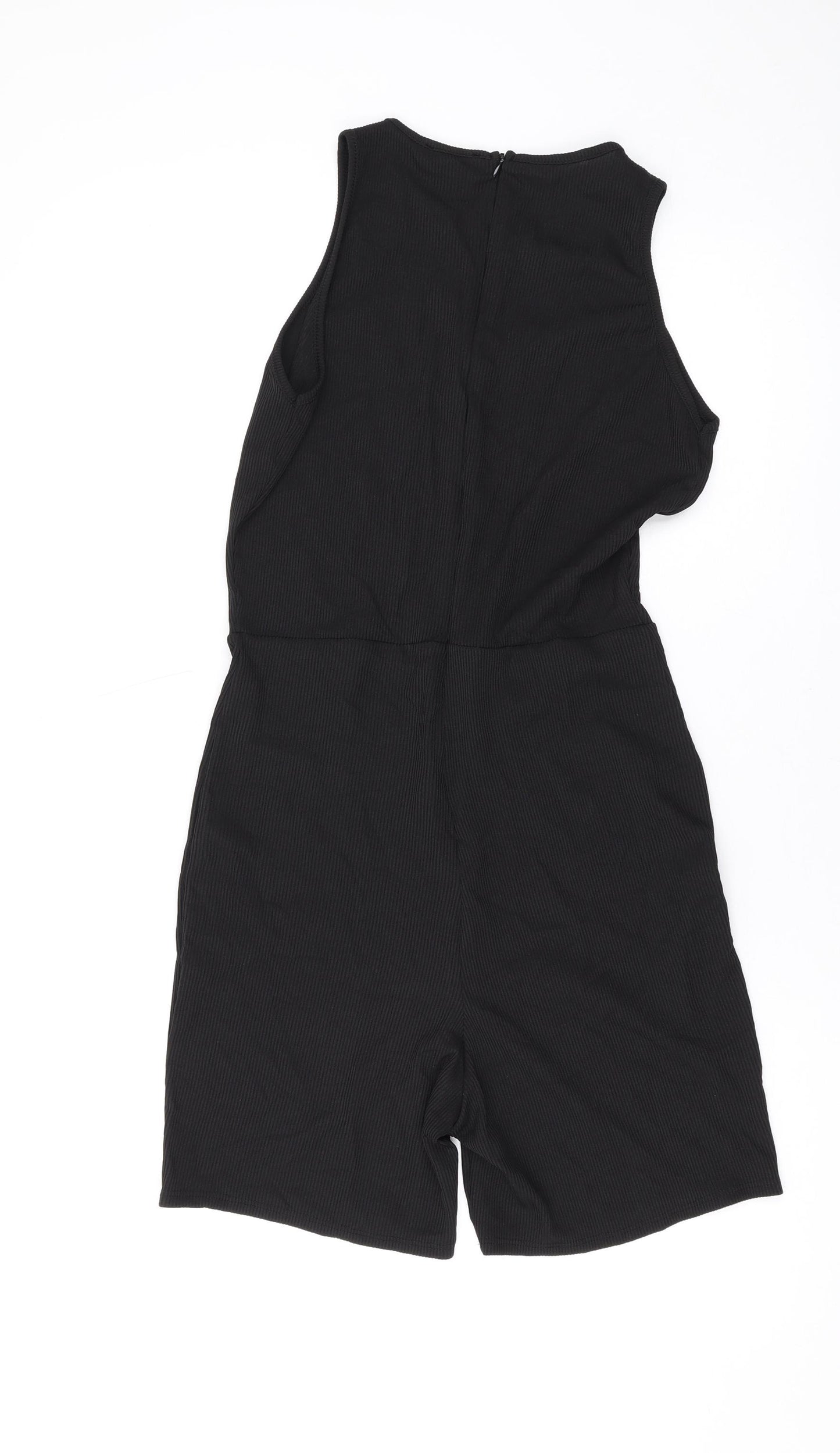 PRETTYLITTLETHING Womens Black Polyester Playsuit One-Piece Size 8 L3 in Zip