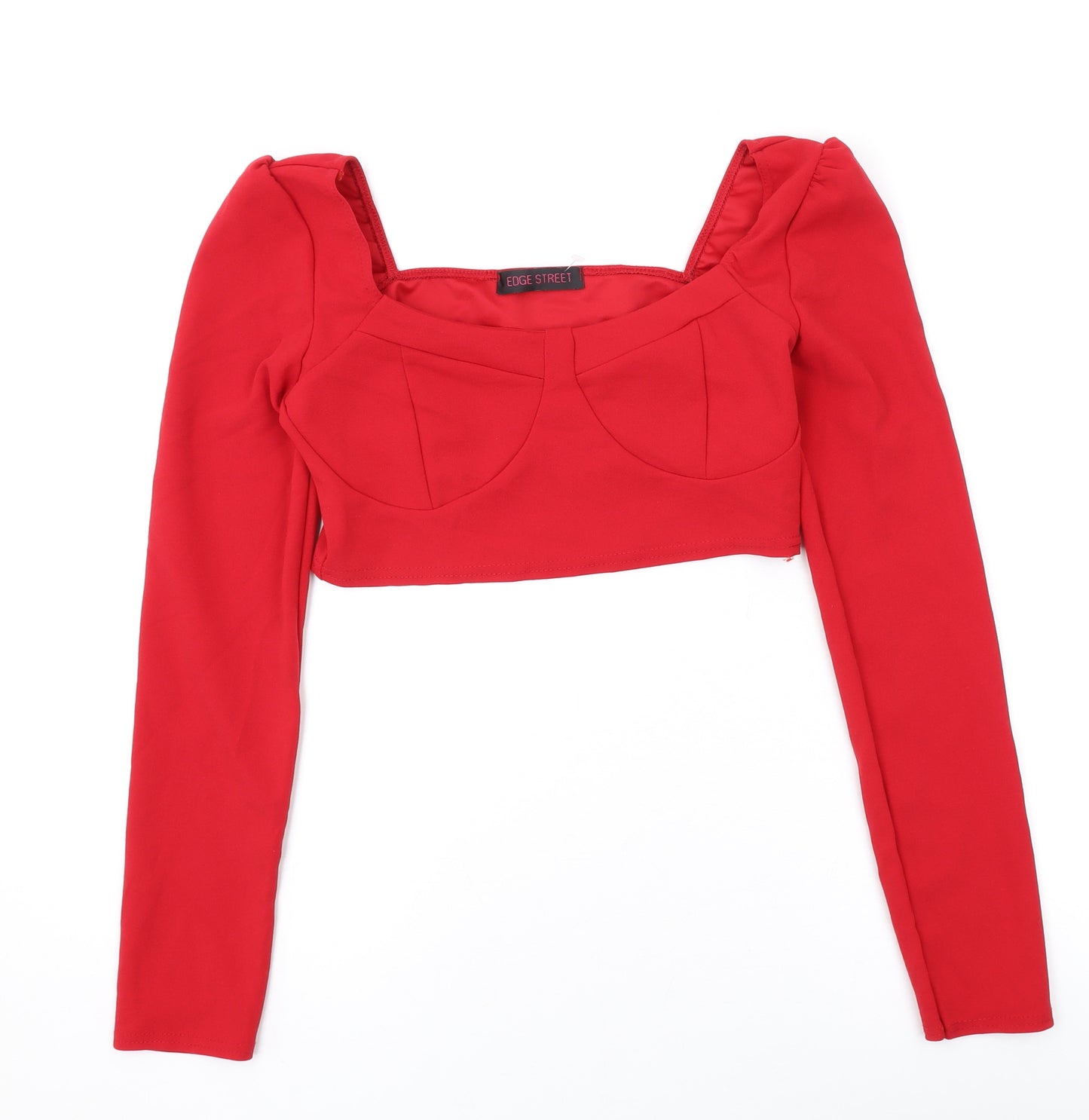 Edge Street Womens Red Polyester Cropped Blouse Size 12 Sweetheart