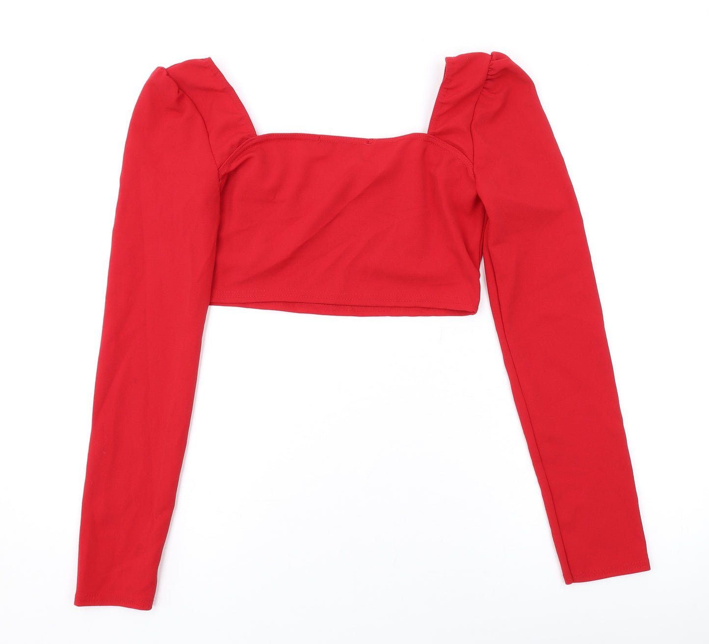 Edge Street Womens Red Polyester Cropped Blouse Size 12 Sweetheart