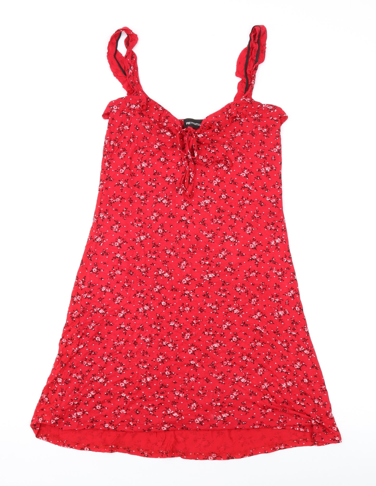 PRETTYLITTLETHING Womens Red Floral Viscose A-Line Size 6 V-Neck Pullover