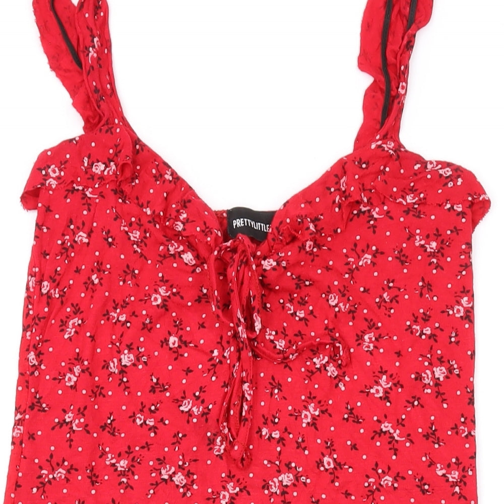 PRETTYLITTLETHING Womens Red Floral Viscose A-Line Size 6 V-Neck Pullover