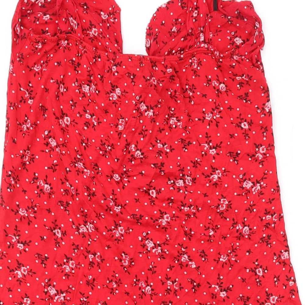 PRETTYLITTLETHING Womens Red Floral Viscose A-Line Size 6 V-Neck Pullover