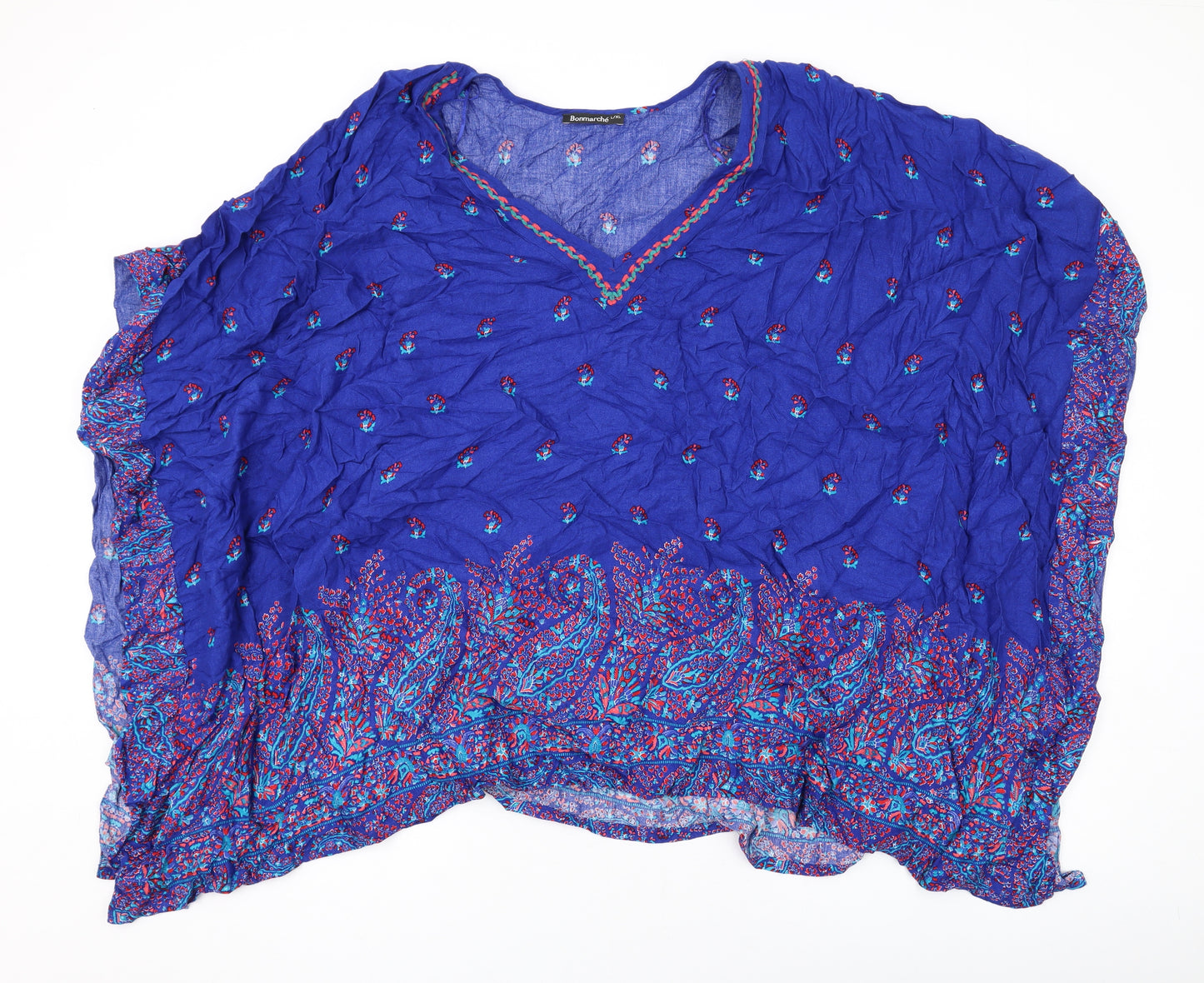 Bonmarché Womens Blue Geometric Viscose Basic Blouse Size L V-Neck