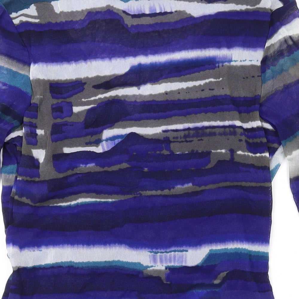 Coast Womens Blue Striped Polyamide Basic Blouse Size 12 V-Neck