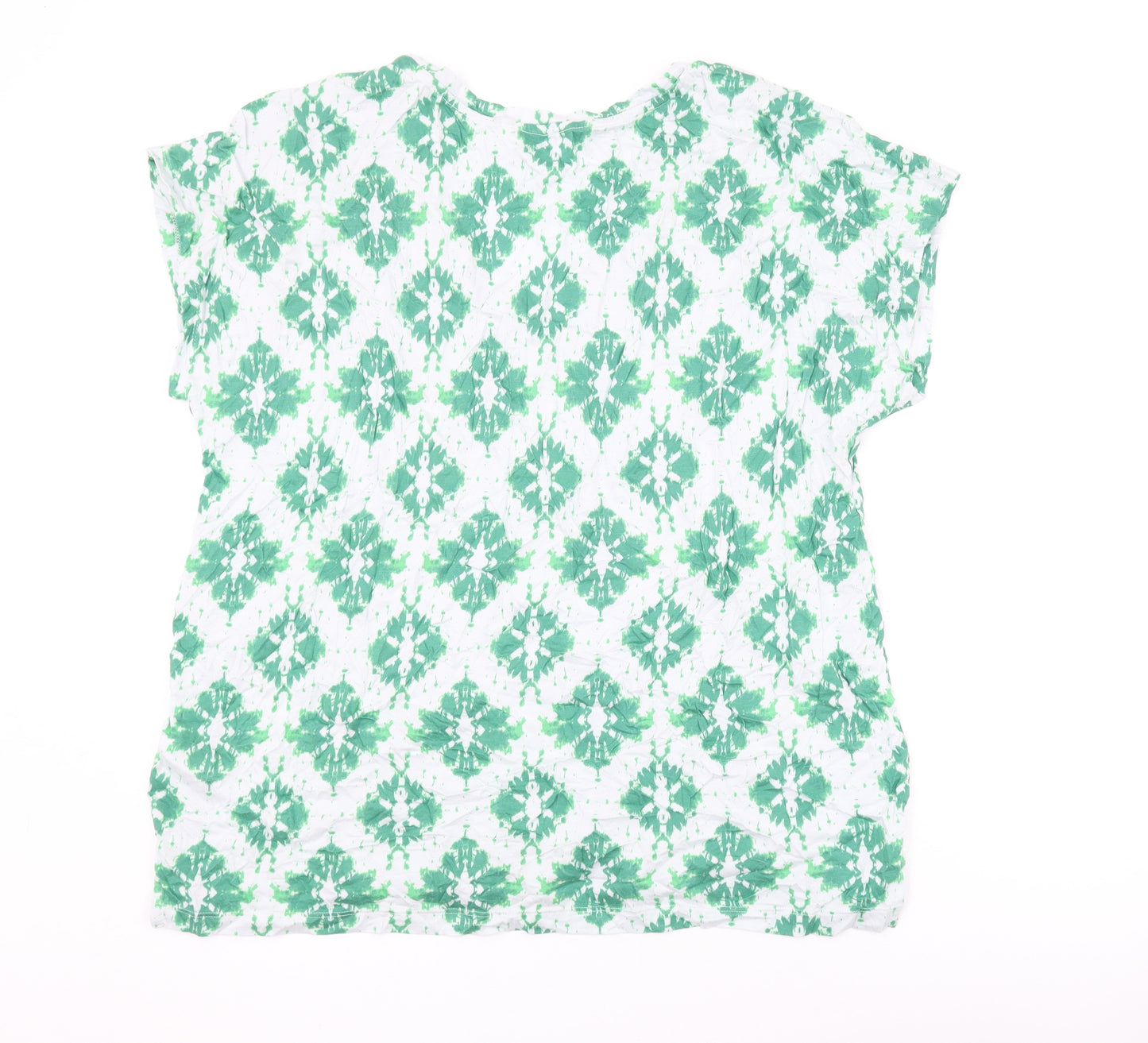 Marks and Spencer Womens Green Geometric Cotton Basic T-Shirt Size 18 V-Neck