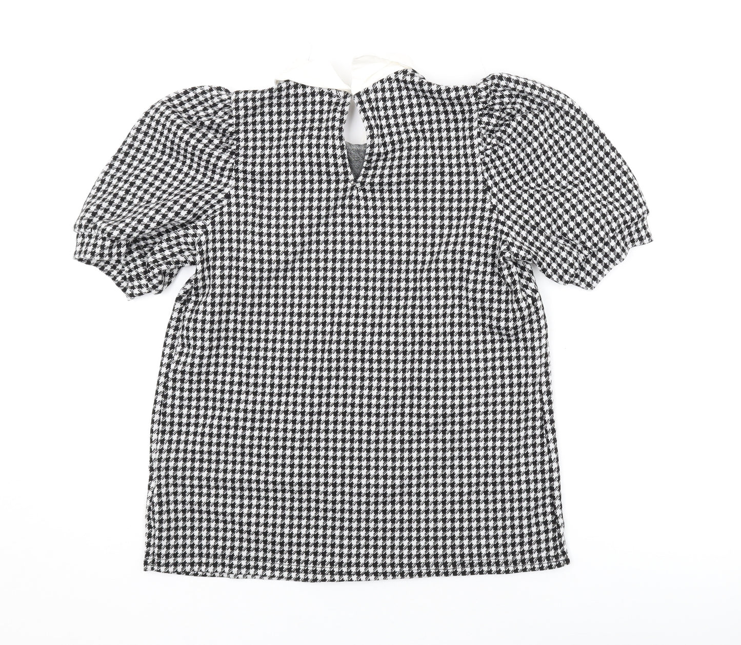 New Look Womens Black Check Polyester Basic T-Shirt Size 10 Collared