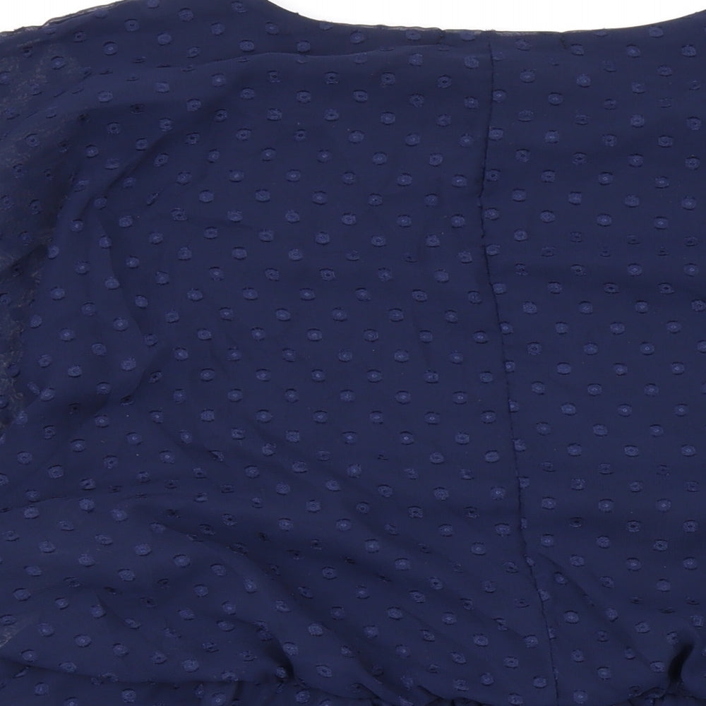 Quiz Womens Blue Polka Dot Polyester Basic Blouse Size 8 Round Neck